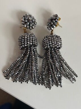 Silver Beaded Tassel Drop Earrings